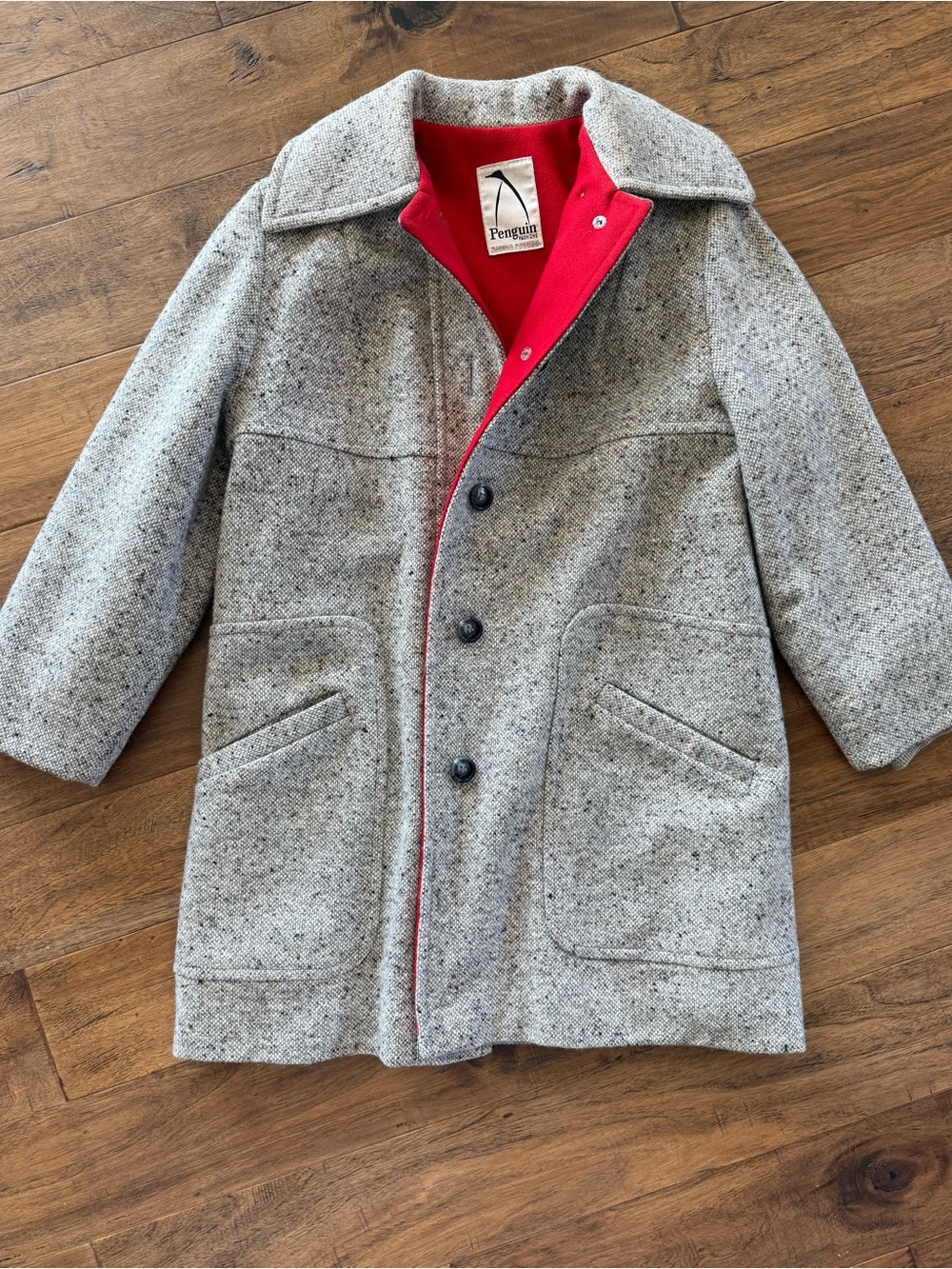Vintage Wool Tweed Coat with Red Lining